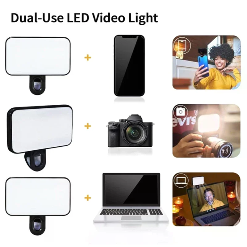 Mini lumière de remplissage pour Selfie, Modes rechargeables, Clip de luminosité sur téléphones mobiles, ordinateurs, photographie, lumières LED