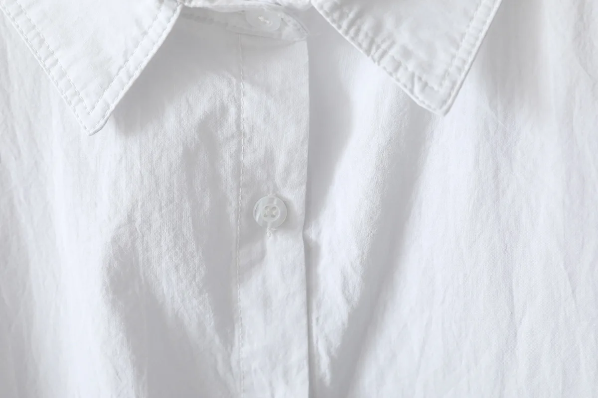 New Spring Cotton Solid Shirt Women Lapel Short Sleeve Folds Literature Tops Girl Versatile Doll Blouses 2024 Autumn T43977QC