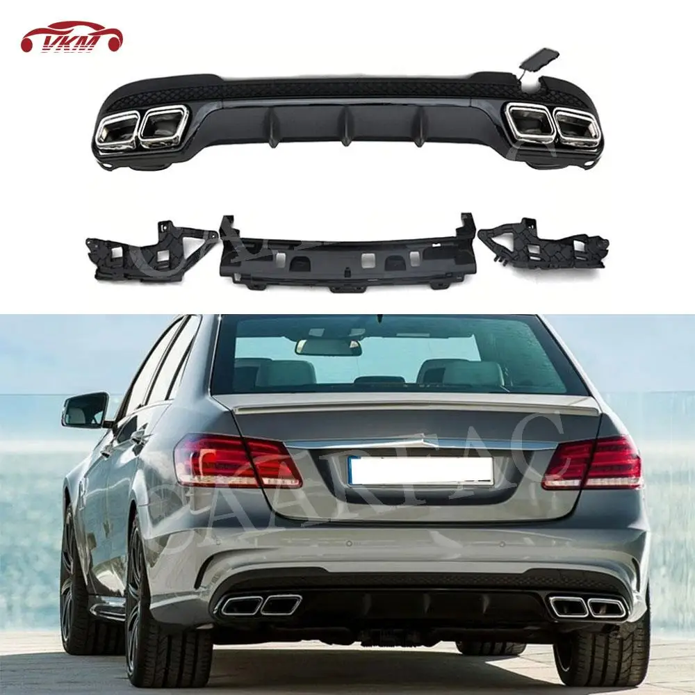 

For E Class W212 PP Rear Bumper Lip Diffuser with Exhaust Tips for Mercedes Benz E350 E400 E63 AMG Sport 2013-2016 Non standard