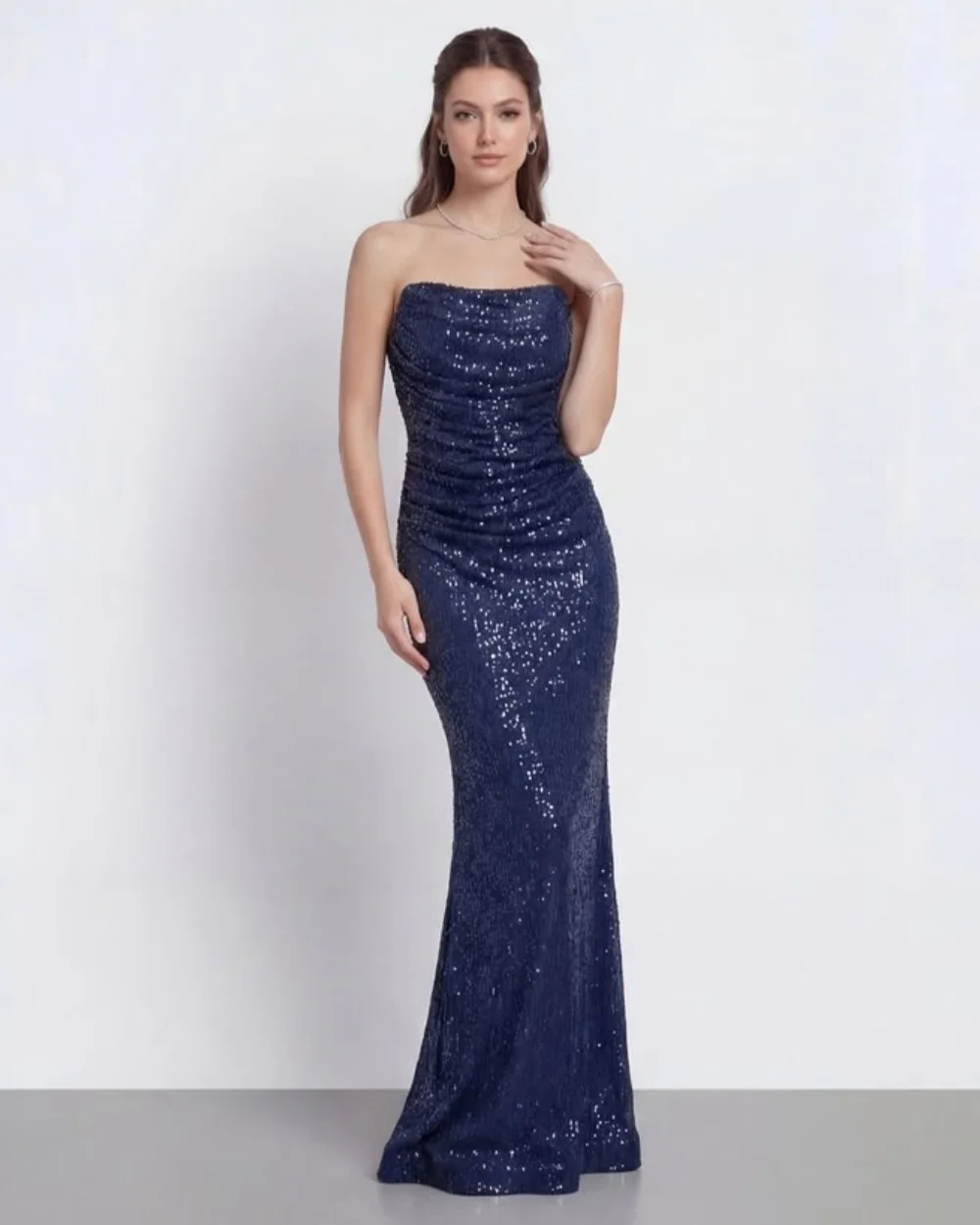 

Изысканные женские вечерние платья-русалки с пайетками и драпировкой, модные сексуальные платья без бретелек и рукавов, длинные в пол, для выпускного вечера