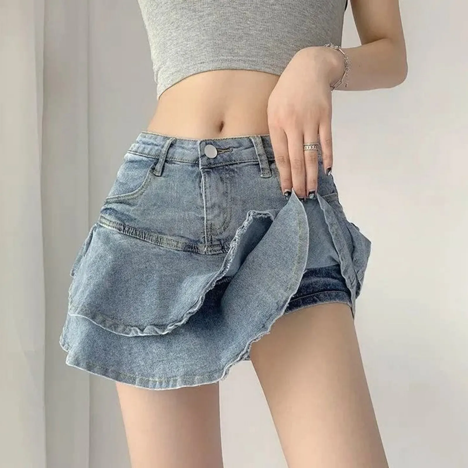 

Spicy Girl Cowboy Skirt Women's Inner Design High Waist Slim A Line Ruffle Edge Wrapped Hip Skirt Rhinestone Skirt 2024 Y2K