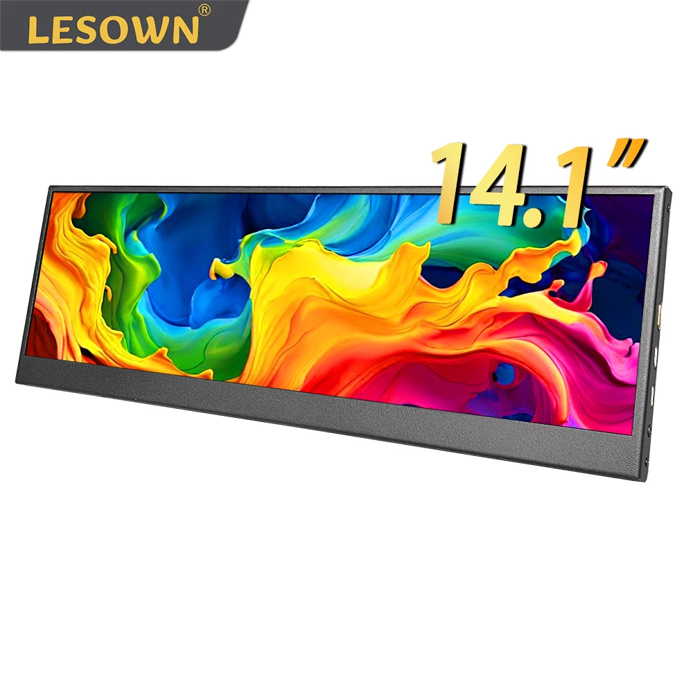 LESOWN Portable Stretched Bar Monitor 14.1 inch 1920x550 IPS Touch USB C HDMI PC Sensor Panel Temp Display for Computer Laptop