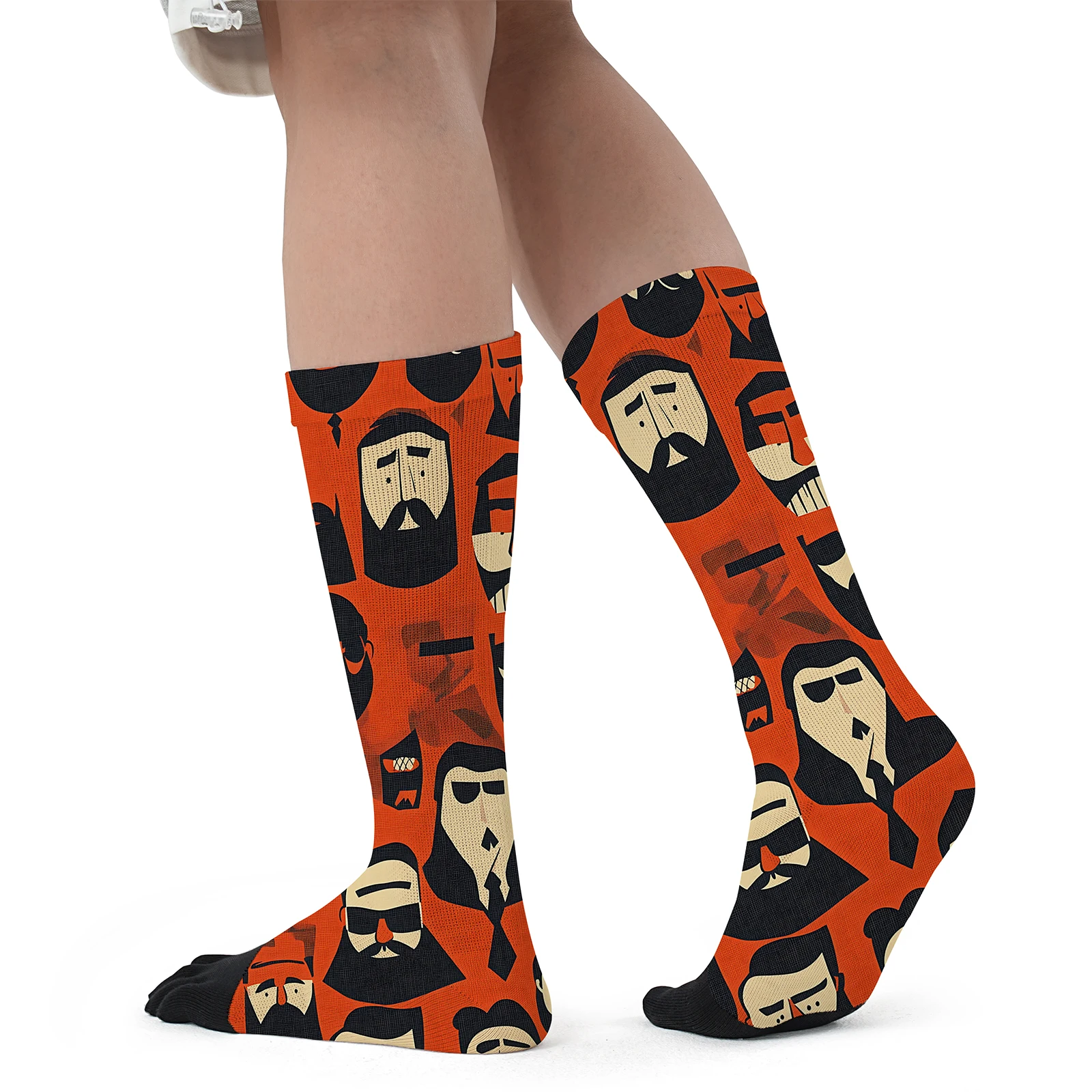 1 pair of beard cartoon image print personality mid-tube sports fashion five-finger socks party comfortable elastic