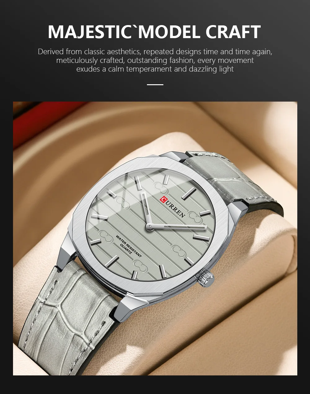 CURREN Herren Minimalistisches Quarz-Armbanduhr ohne Sekundenzeiger, Modisches Schlankes Leichtgewicht-Armband mit Lederband 8480 – Detail 3