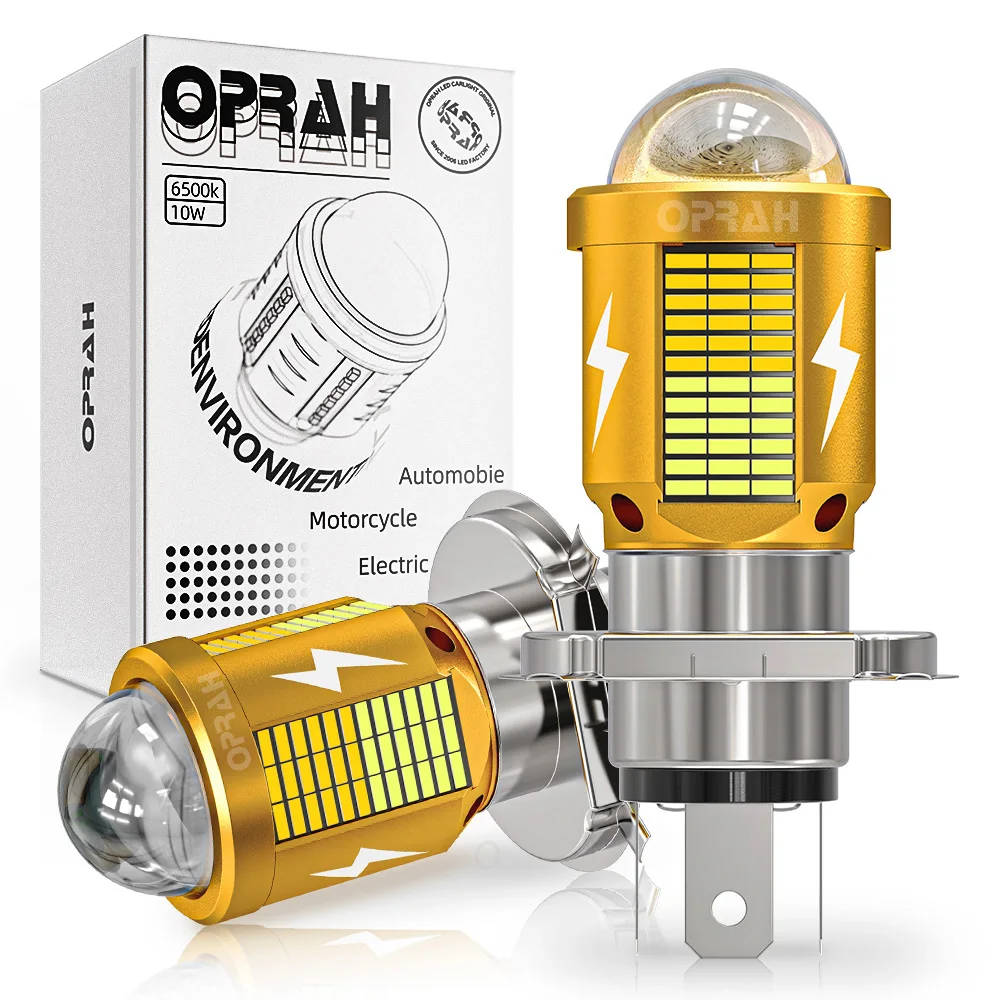 Oprah Super Bright LED H4 H6 BA20D Headlight For Motorcycle Bulbs ATV Scooter CSP Lens White Yellow Hi/Lo Lights Accessories 12V