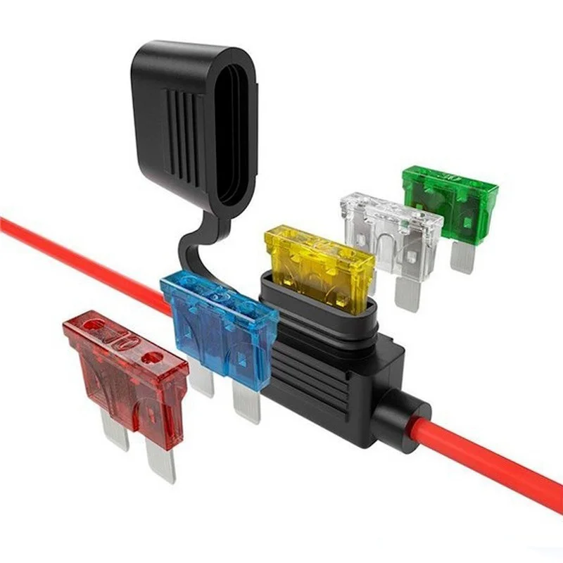 5pcs Auto Car Blade Inline Type Mini Fuse Waterproof Holder Case Motor 12V 32V  Wire Cutoff Switch Socket Anti-Splash Cover