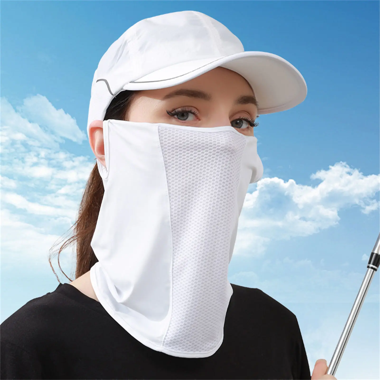 Ice Silk Sun Mask UPF50+ Breathable UV Protection Wide Neck Cover for Women Reusable Soft Skin Friendly for Outdoor Cycling