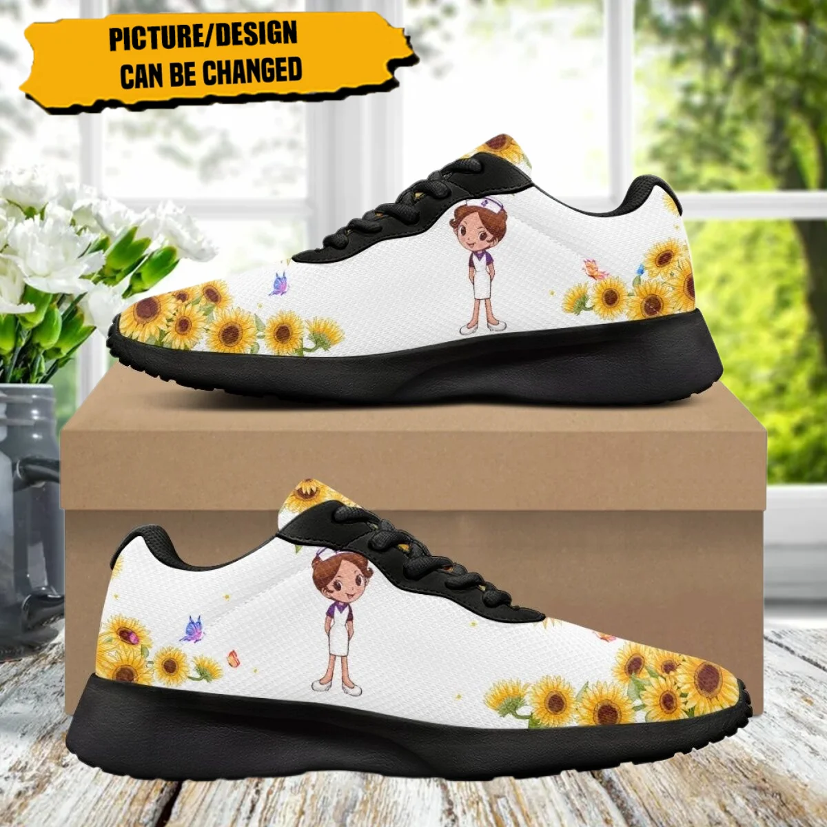 

Sunflower Butterfly Nurse Pattern Women Sneaker Wear-resistant Cozy Outdoor Running Shoes Lightweight Breathable Walking Shoes