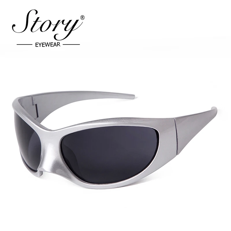 STORY Fashion Y2K Silver Square Sports Sunglasses Women Men Luxury Brand Designer Eagle Sun Glasses Cycling Mirror Shades S2350G