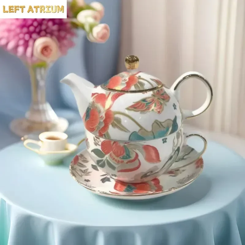 Ceramic Mother and Child Pot Afternoon Tea Coffee Cup Coffee Pot Set Light Luxury Retro Ceramic Flower Tea Pot Set New Home Gift