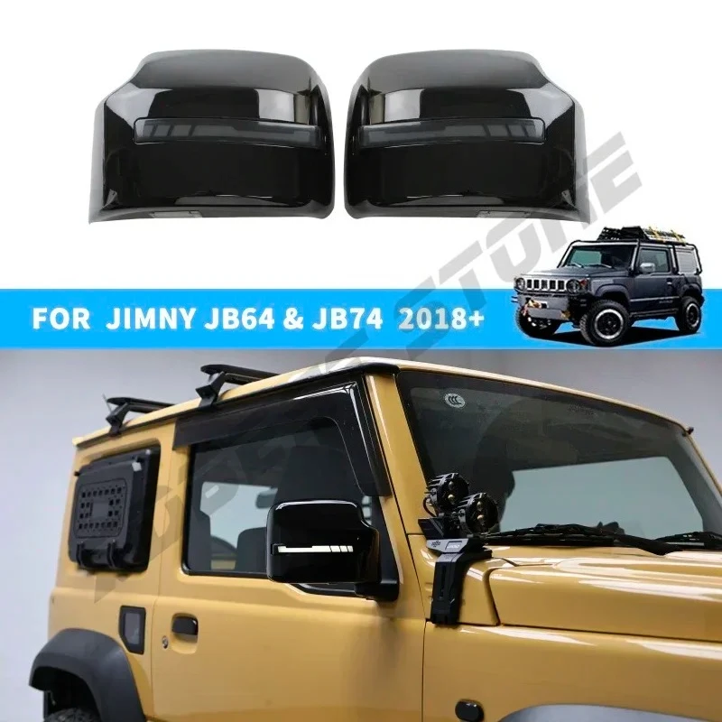 2PCS/set Jimny Rear View Mirror Caps With LED Turn Light For Suzuki 3 Door Jimny JB64 JB74 2019+ Buckle Car Door Rearview Mirror