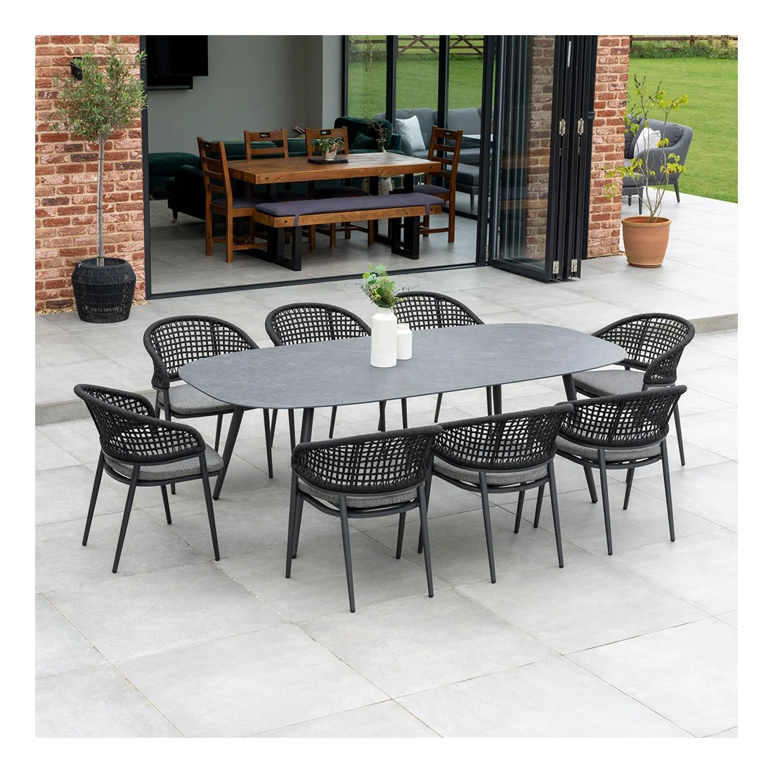 Modern outdoor restaurant resort dining table 8 Seaters and chairs  Aluminum frame Nordic Dining Table Set outdoor