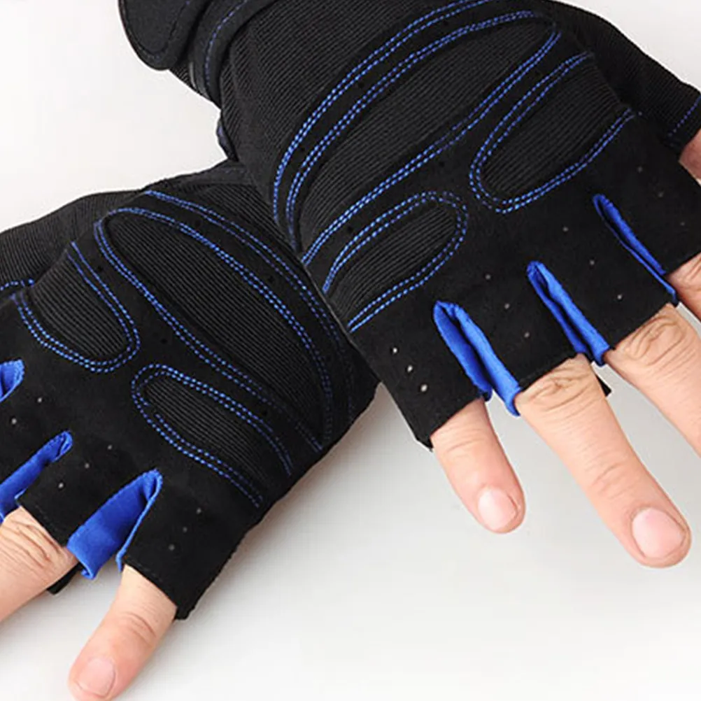 1Pair Fitnesss Half-Finger Gloves Men Outdoor Riding Gloves Dark Blue Size Weightlifting Anti-Slip Shock-Absorbing