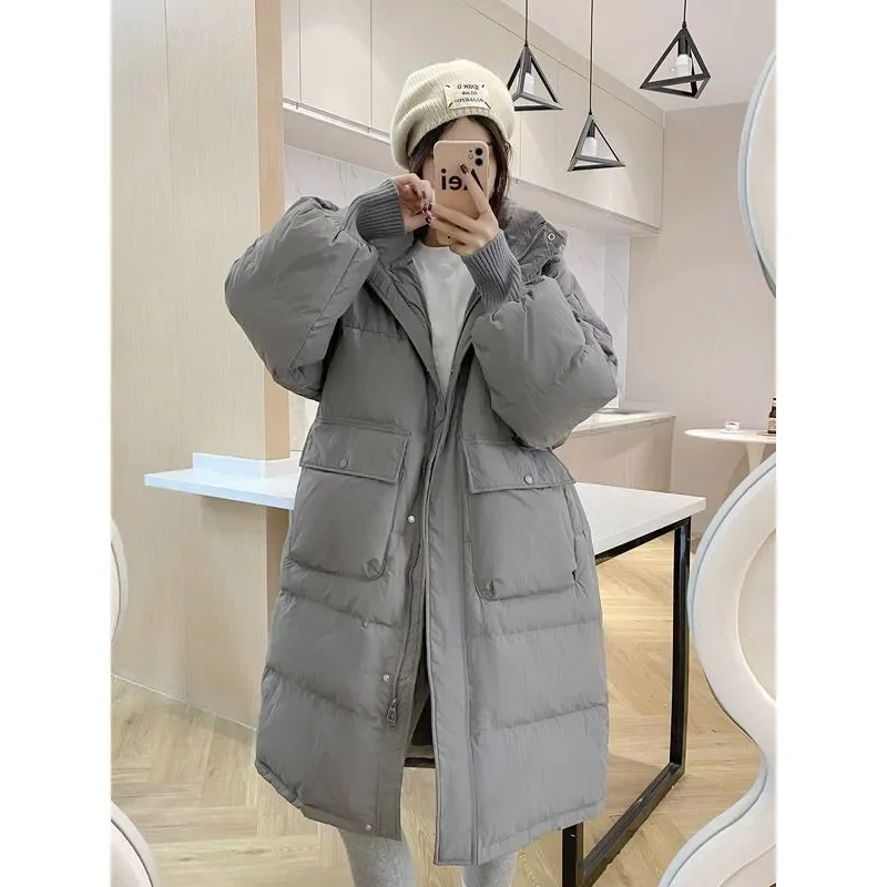 Casaco de inverno retrô grosso quente feminino, casaco branco de pato para baixo, Parkas longas, outerwear, marca, rosa, branco, preto, roupas femininas