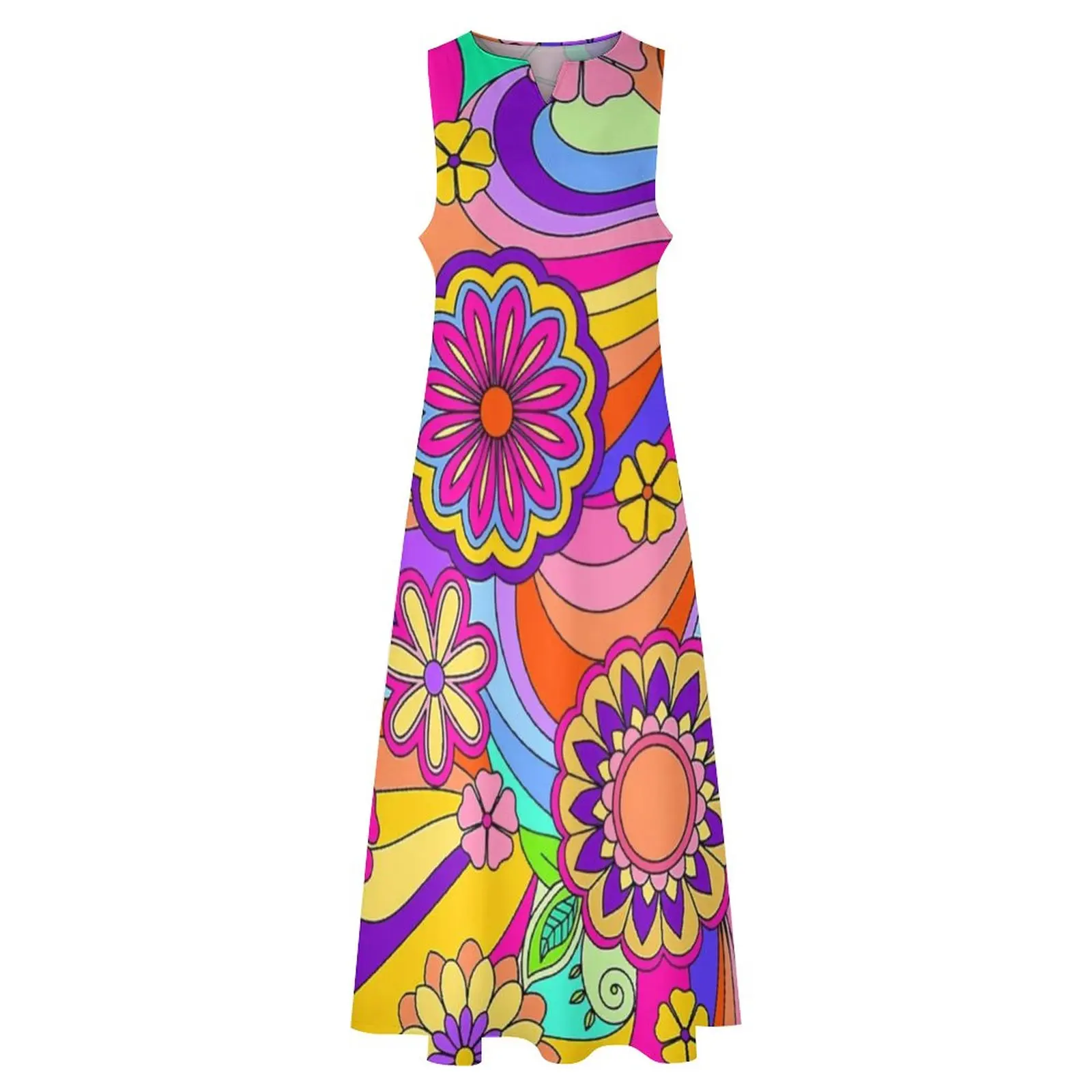 Flower Power Inspired Dress Groovy Hippy Retro Party Maxi Dress Street Fashion Casual Long Dresses V Neck Print Big Size Vestido