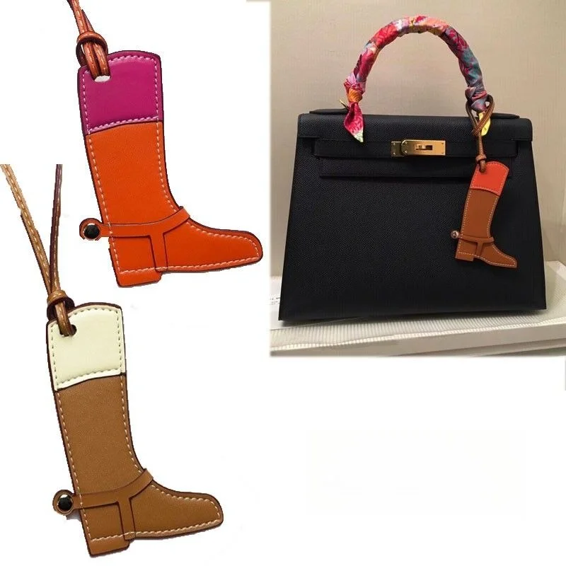 Cute Handmade Leather Boot Charm Basket Bag Pendant Women's Bag Pony Charm Car Hanging Ornament Trendy Keychain Gift