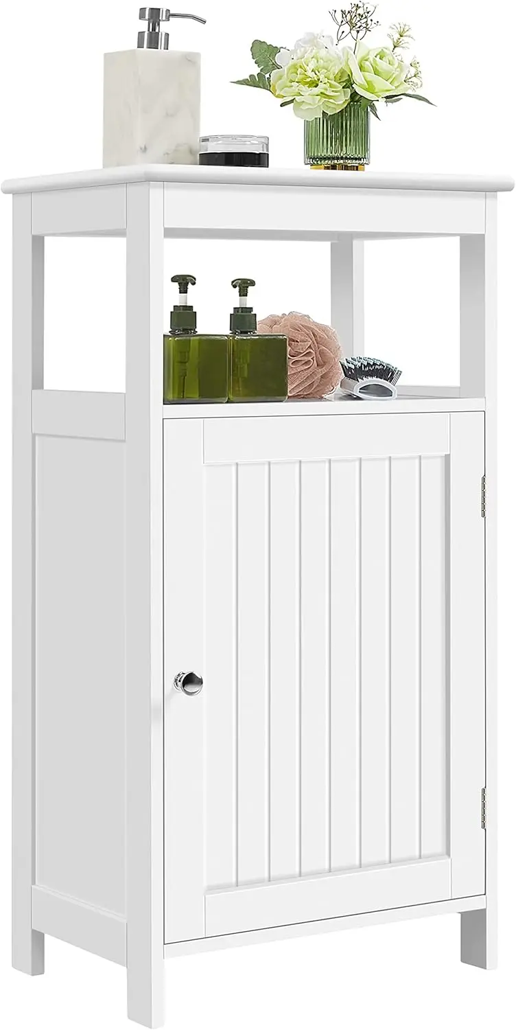 Mobile da Bagno Armadietto da Terra Autoportante Mobiletto in Legno con Ripiano Regolabile Armadio con Anta e Scompart