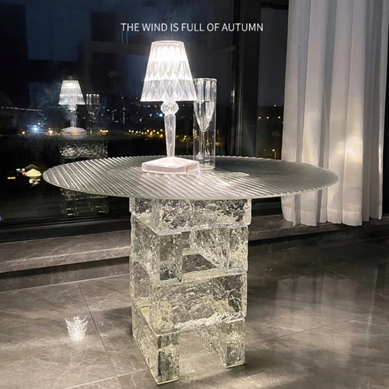 Creative, simple, transparent coffee table, light luxury, round living room, glass-edged bar, B&B small table