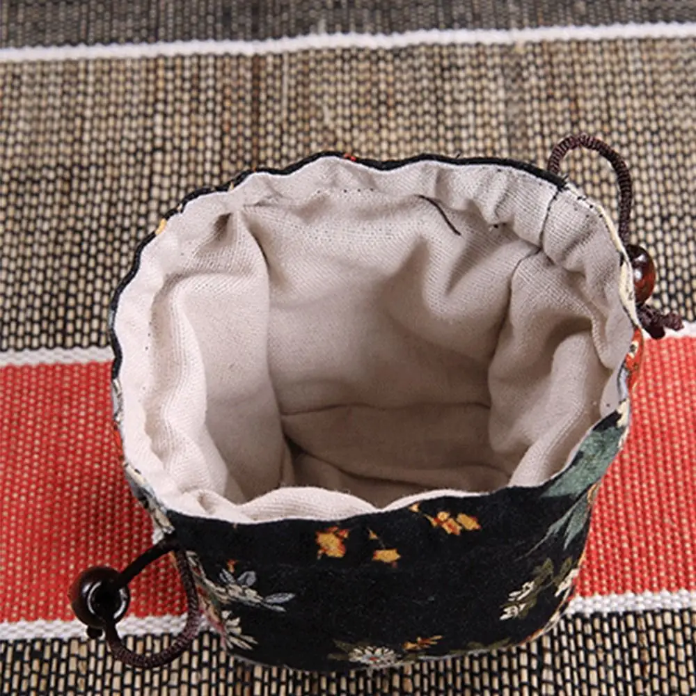 Small Purse Flower Pattern Jewelry Storage Bag Cotton Linen Teaware Storage Bag Tea Tools Teapot Bundle Pocket Teacup Bag