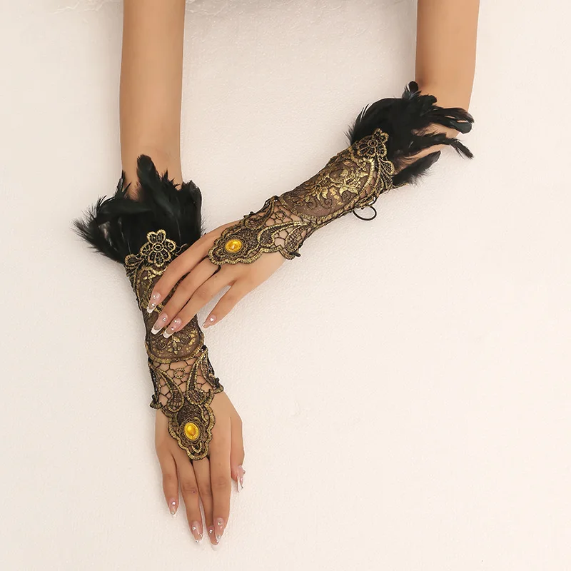 Witch Jewelry Accessories Vintage Feather Bracelet Gloves Gold Lace Arm Chain Wide Bracelet for Women Party Birthday Present