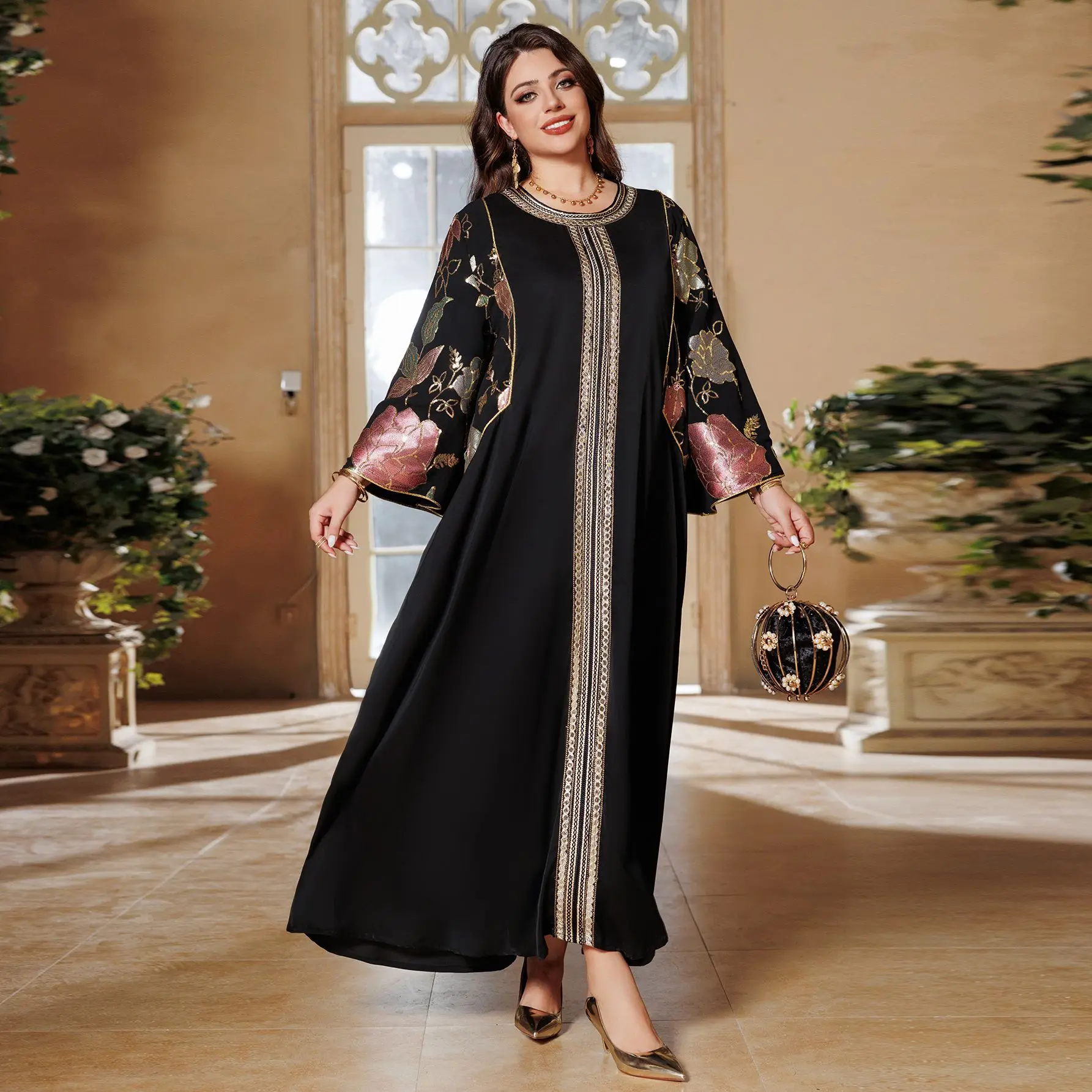 Eid Muslimischen Party Kleid für Frauen Abaya Kleid Stickerei Pailletten frauen Kaftan Dubai Robe Jalabiya robe femme musulmane