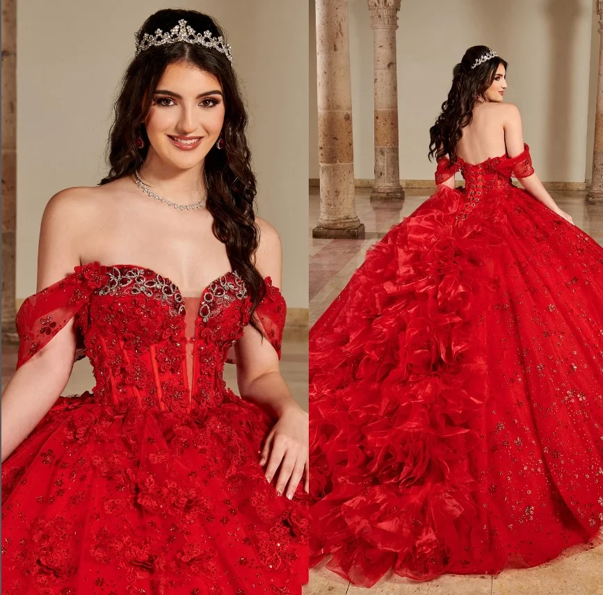 Burgundy Princess Quinceanera Dresses One Shoulder Mexico Cathedral Train Lace Beaded Applique vestidos 15 años quinceañera