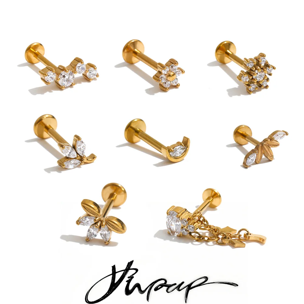 Yhpup 1PC 316 Stainless Steel Zirconia Flower Piercing Jewelry 18K PVD Plated Dainty Fresh Premium Cartilage Earrings