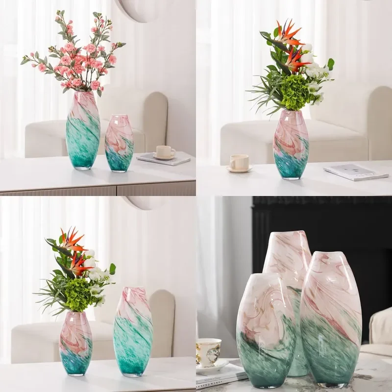 Handmade Glazed Ceramic Vase with Flow Pattern Modern Luxury Home Decor for Living Room Dining Table Centerpiece Flower