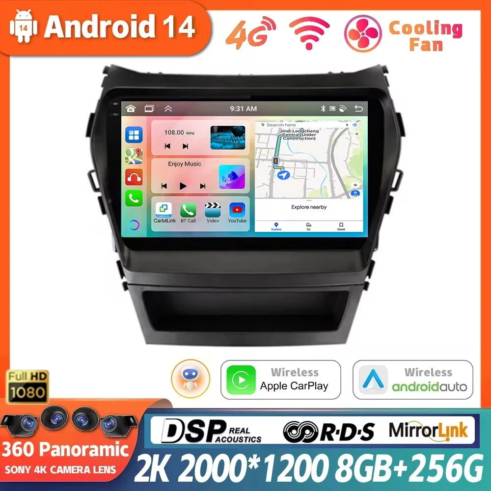 

Android 14 For Hyundai Santa Fe 3 Grand IX45 2012 -2017 Navigation GPS 9“ Carplay Car Stereo Radio Multimedia Video Player Auto