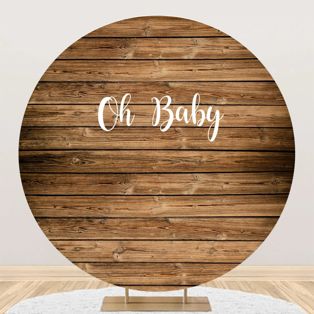 Wood Round Backdrop for Cover Photography Rustic Brown Wooden Board Wedding Baby Shower Birthday Party Circle Photo Background