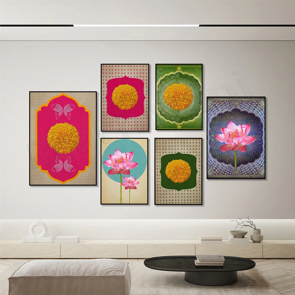 Decorative Mirror - Loto indiano, calêndula, impressão de lótus,