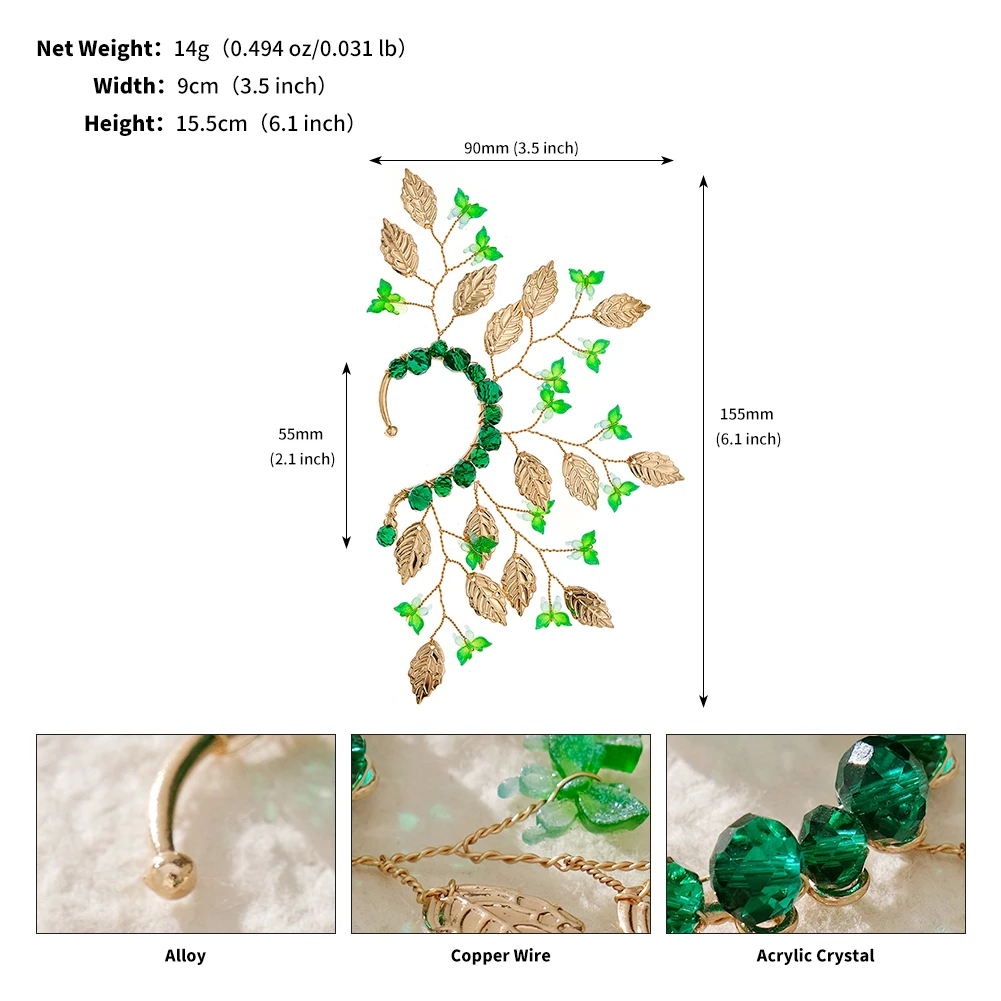 Luxus Metall Ohr Knochen Clips Braut Prinzessin Schmuck Perle und Strass handgemachte Ohrring Clips Prom Zubehör Geburtstagsgeschenke – Detail 1
