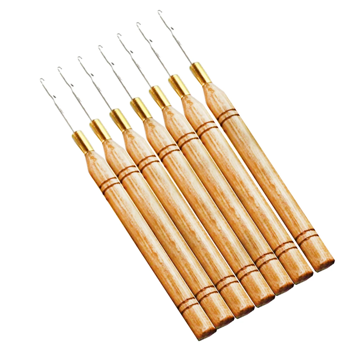 Bamboo Pulling Needle Wooden Handle Hook Loop Threader Micro Rings Applicator For Tubes Beads Cold Fusion Hair