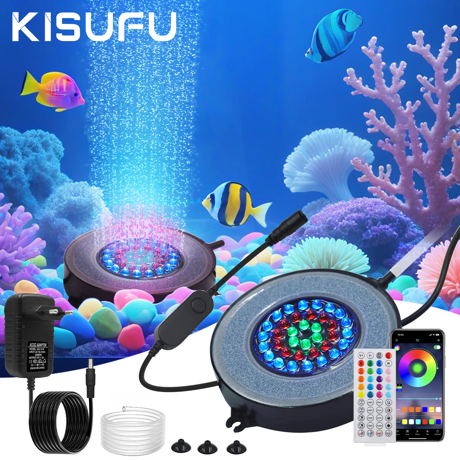 Underwater Fish Tank Light Color Changing IP68 Waterproof 36 LED Air Light Aquarium Air Bubble Lamp Making Oxygen for Fish Tank