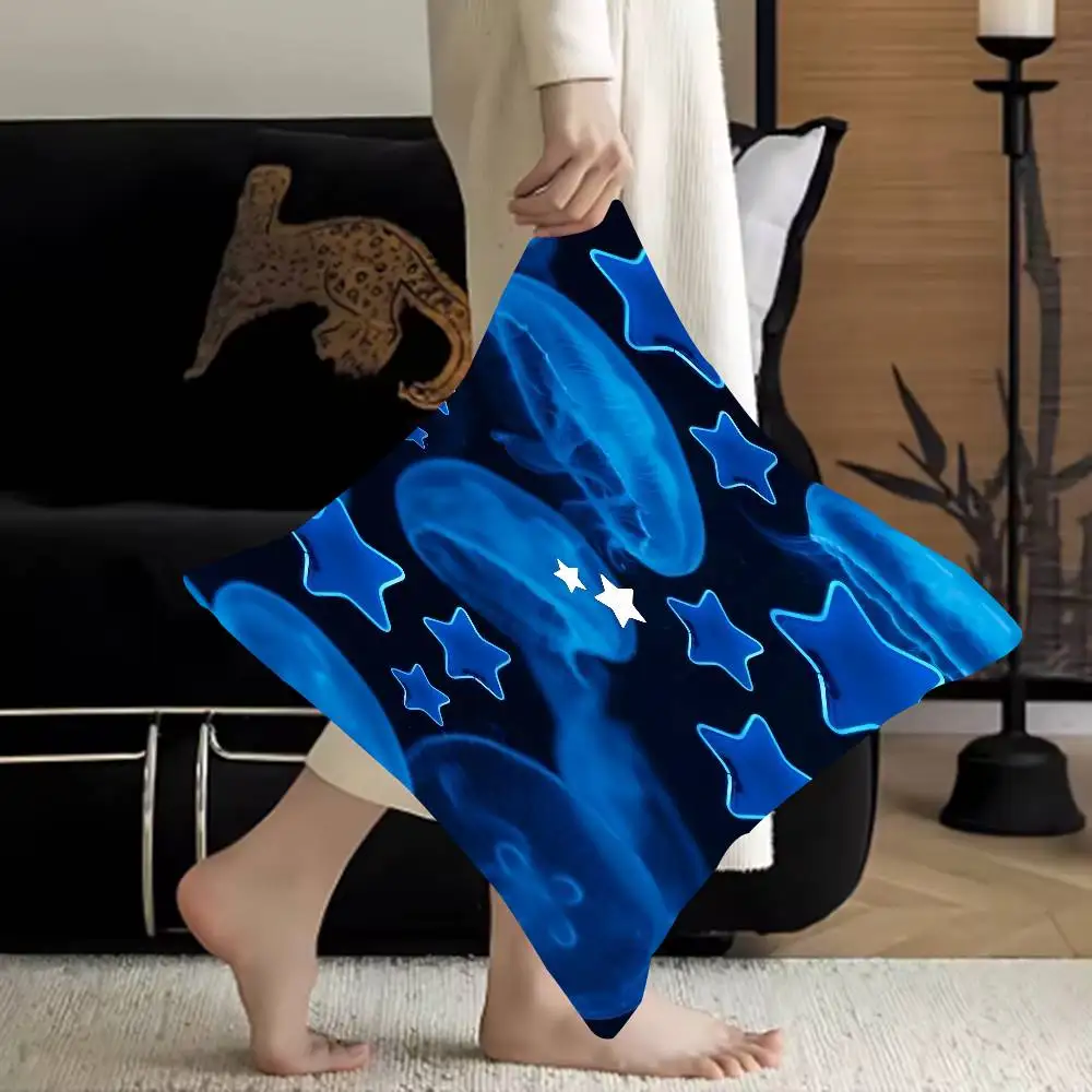 

Blue Jellyfish & Stars Cushion Cover Decorative Pillow Sofa Home Decor Case Pillow Cases