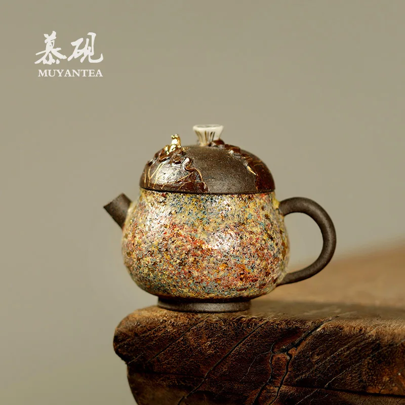 

Mu Yan Gao Yue Mine Green Lotus Small Handmade From Old Rock Clay, High-Grade Wood-Fired Single Teapot, Birthday Gift