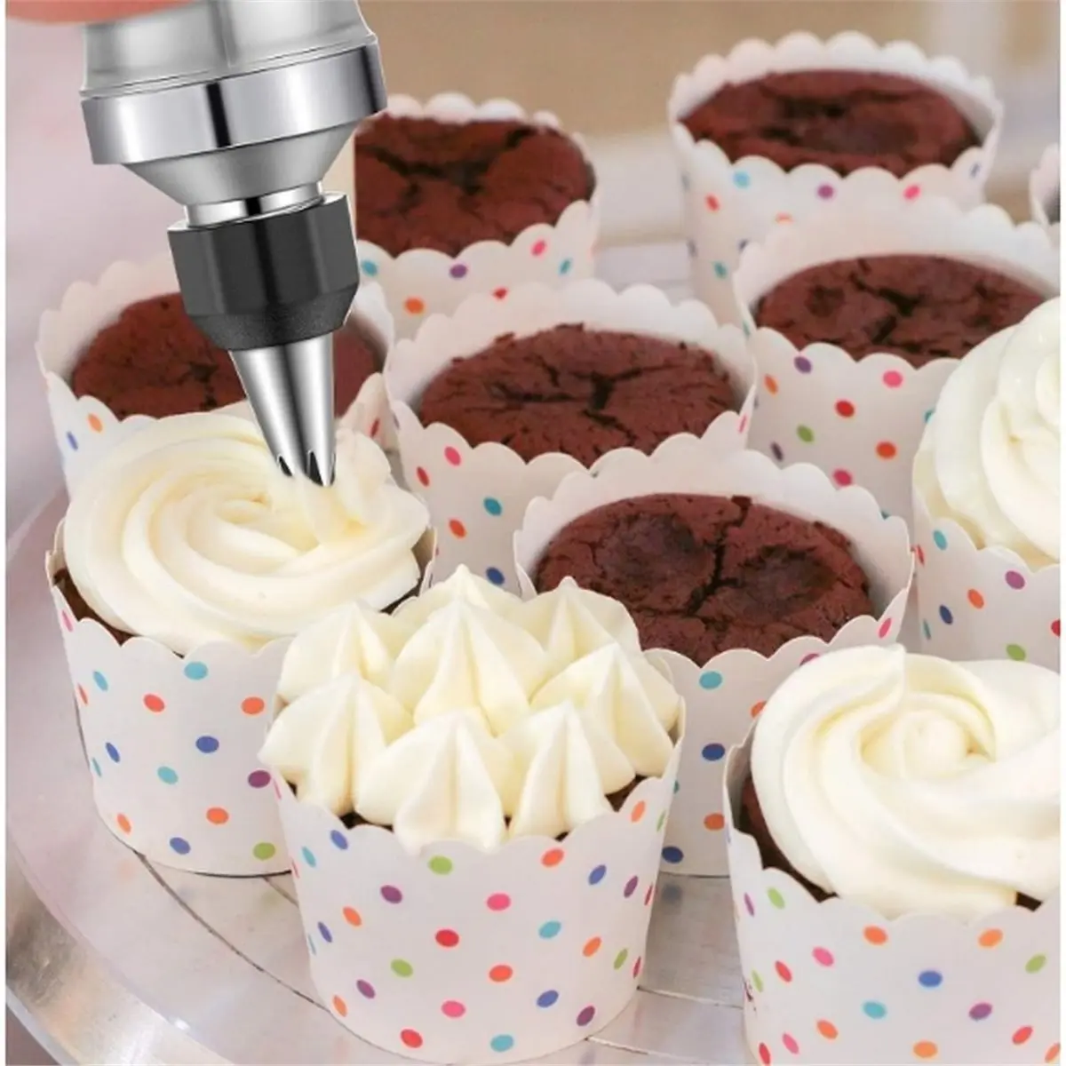 1set Stainless Steel Dessert Decorating Syringes & Piping Tip Set - Reusable Decorating Tool for Cakes, Cupcakes C