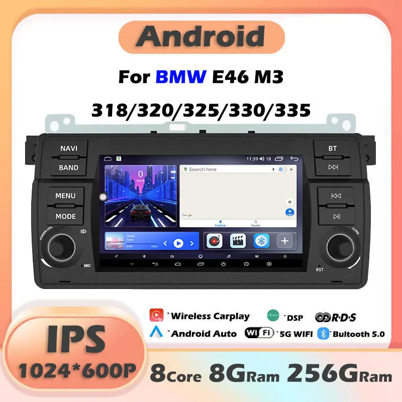 

7" Android 14 For BMW E46 M3 318/320/325/330/335 Car Radio Multimedia Player Screen Carplay Autoradio Navigation GPS Stereo