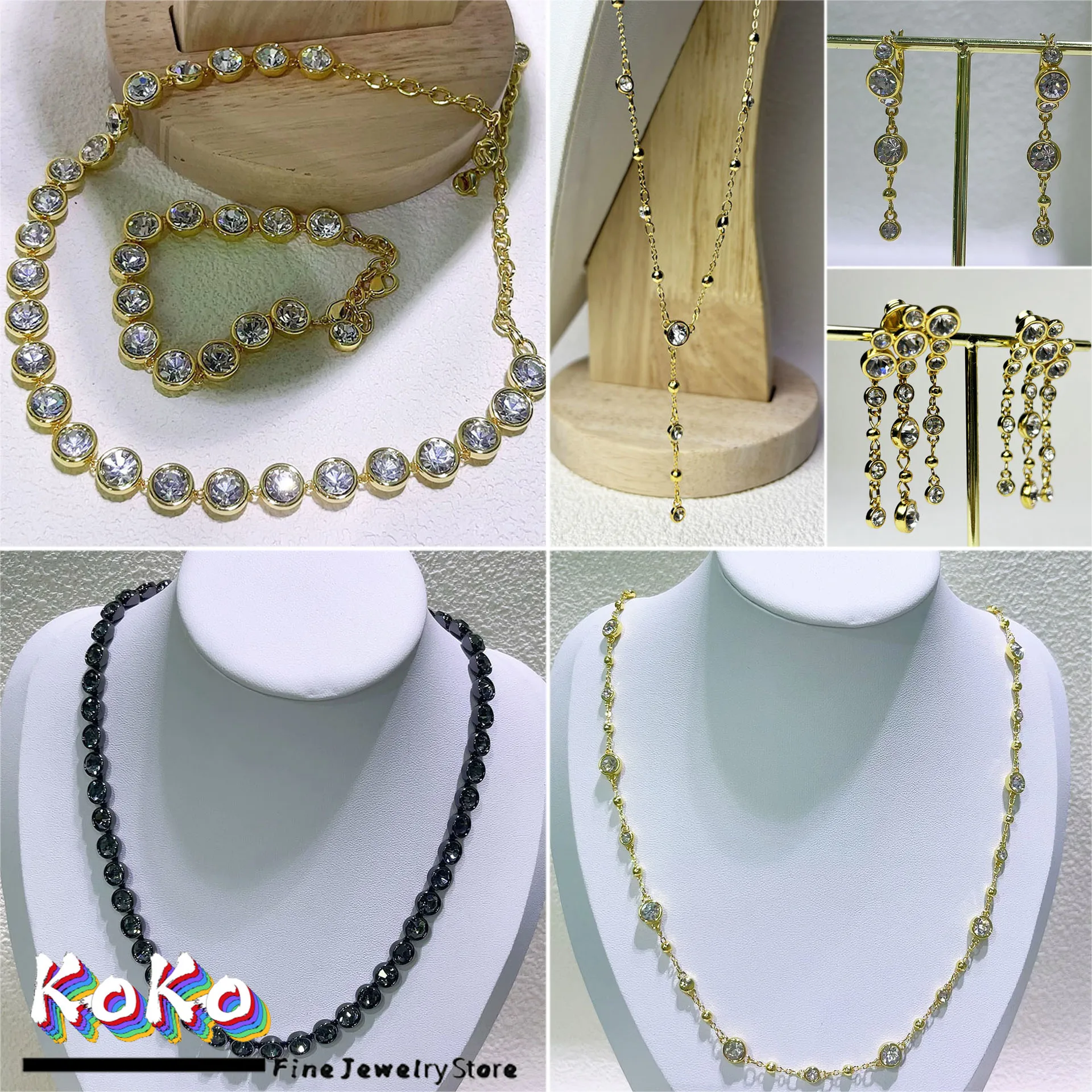 

Original Summer Trendy Charms Fine Jewelry Sets for Women Round Cut Crystal Tennis Necklace Bracelet Earrings Party Jewelry