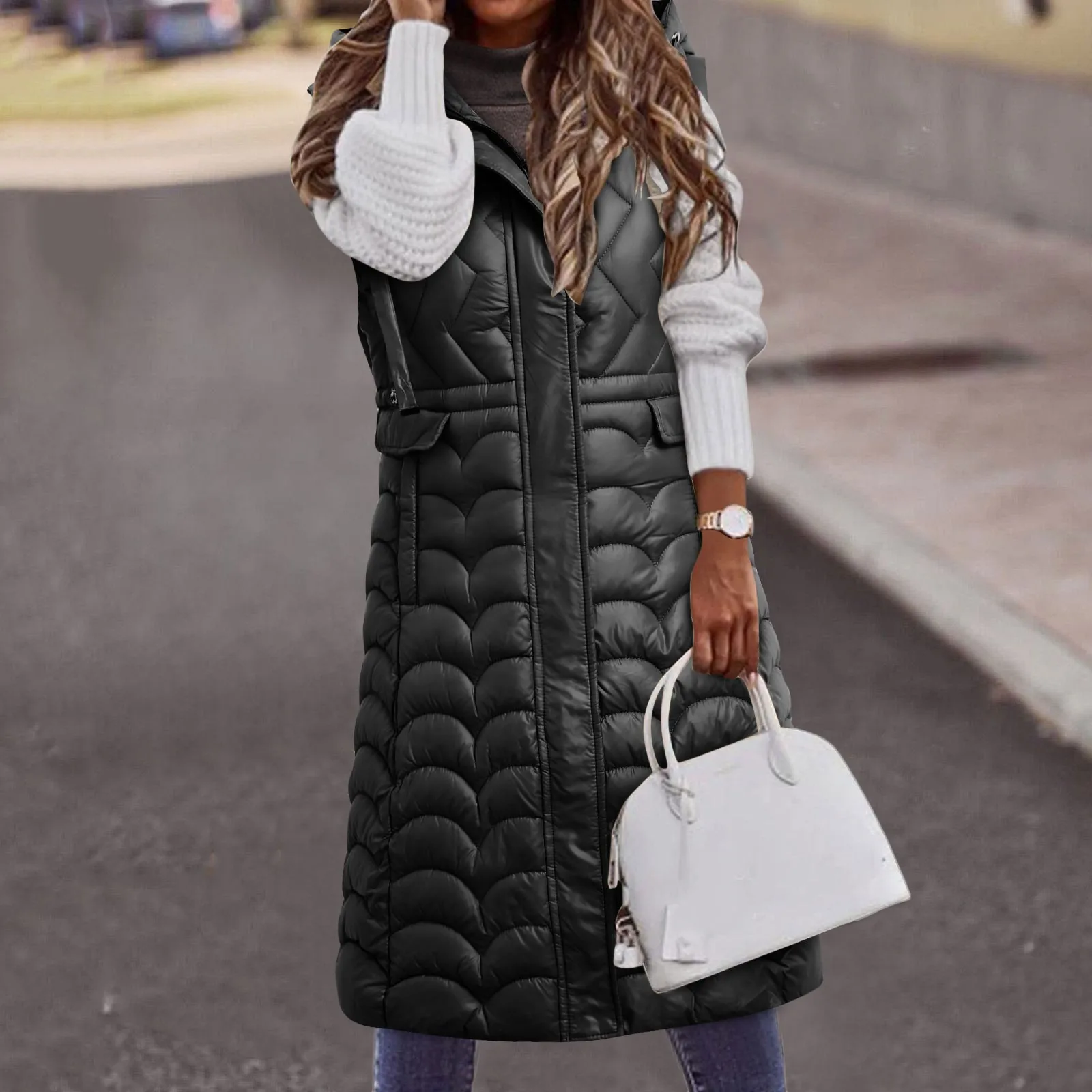 Women's Vest Jacket Down Waistcoat Winter Sleeveless Parka Jacket Fashion Casual Hooded Long Coat Female Quilted Vest Outwear