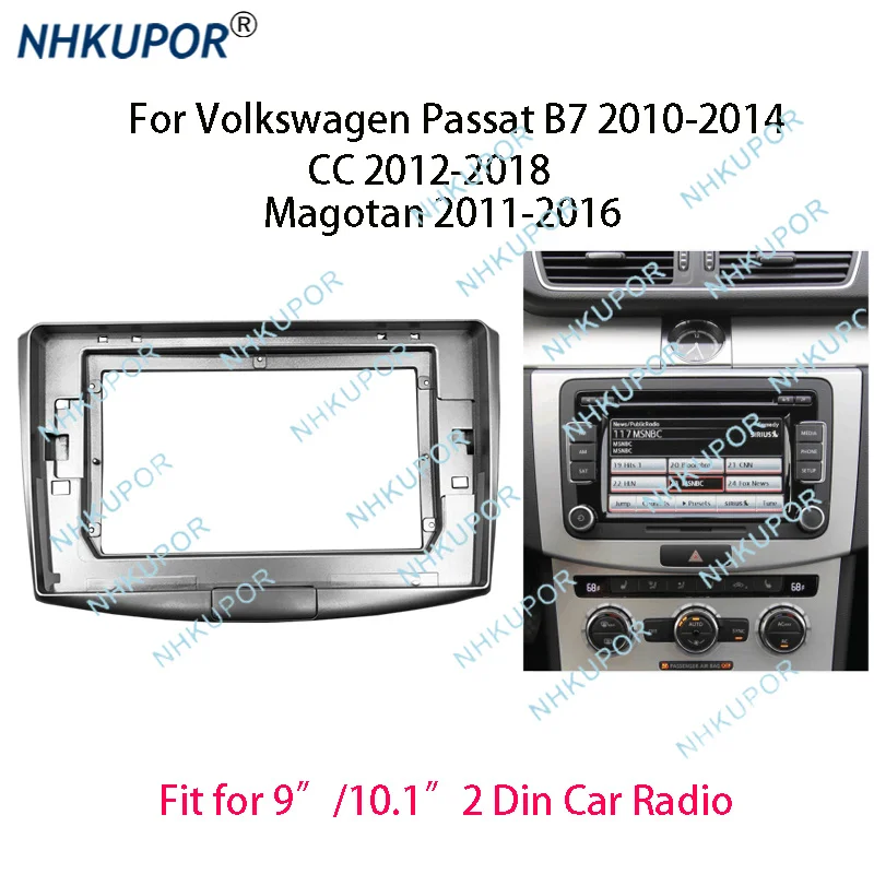 Car Radio Fascia For Volkswagen Passat B6 B7 CC 2010-2018 Auto Stereo Dash Panel 9/10.1 inch Frame Kit Center Console Holder