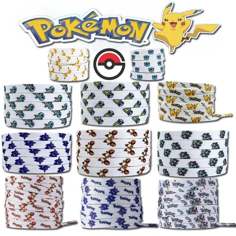 New Pokemon Shoelaces Pikachu Animation Pattern Creative Colourful Flat Shoelace Adapted To Board Shoes Canvas Shoes White Shoes