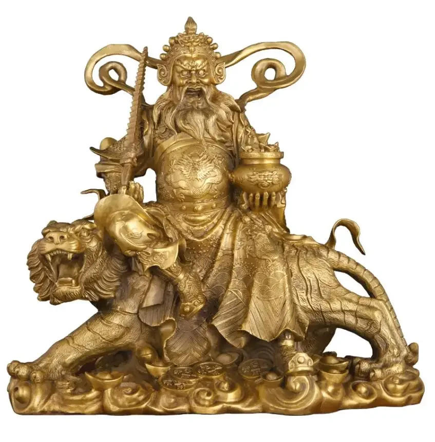 Brass colored bronze Zhao Gongming statue ornament riding tiger Zhao Gongming household living room metal handicraft ornament