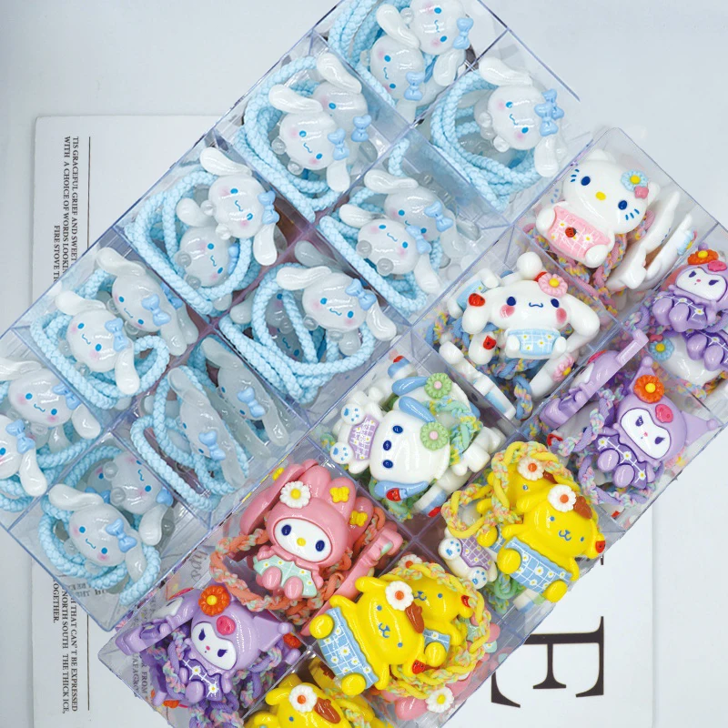 50pcs Sanrio Hair Accessories Headband Anime Hello Kitty Kuromi Cinnamoroll Kids Girl Sweet Hair Ring Rubber Band Wholesale