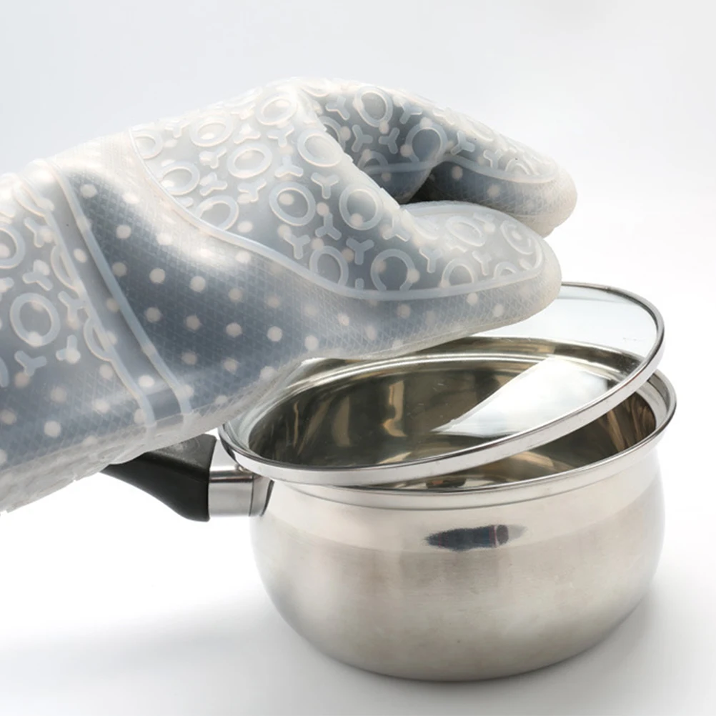 

Heat Resistant Silicone Oven Mitts White Dot Non-Slip Baking Gloves For Kitchen Cooking Grilling Freezer Protection