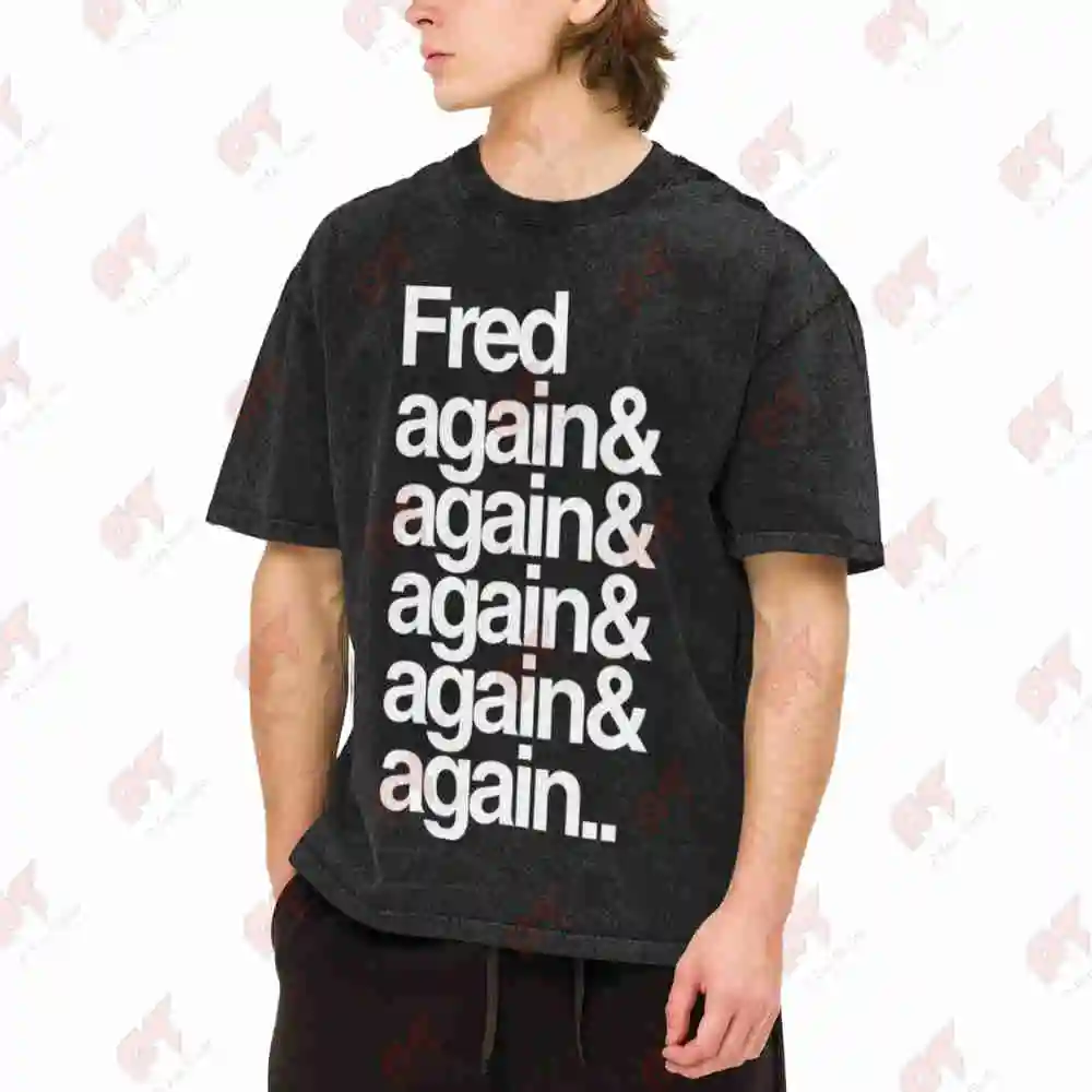 Fred Again Bold White Print Vintage Washed Tee Pure Cotton T-Shirt
