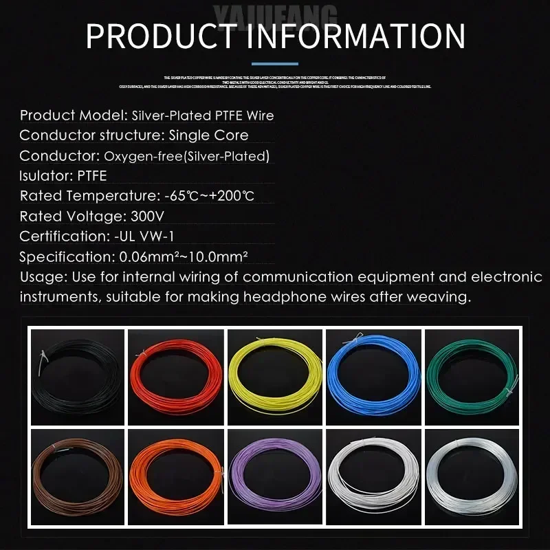 1/5M PTFE Filo di rame placcato argento 10/11/13/14/15/18/20/22/24/26/28/30 AWG Cavo di rame OFC ad alta purezza fai da te per stampante 3D