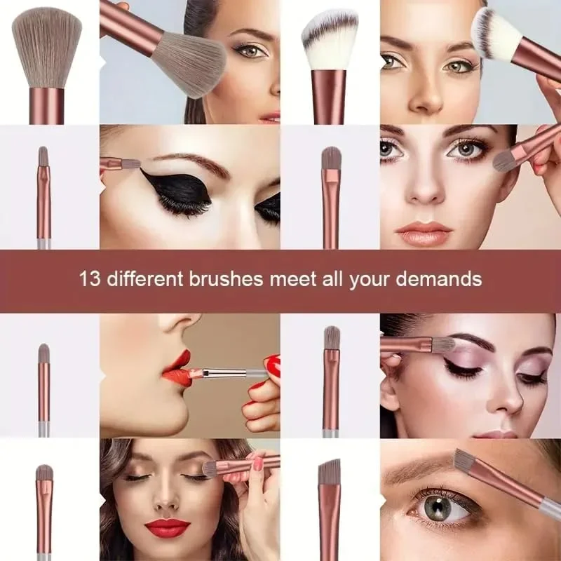 Juego de 13 Uds de brochas de maquillaje, base de sombra de ojos, juego completo de brochas de maquillaje, sombra de ojos, colorete, herramientas de maquillaje suavizantes de belleza