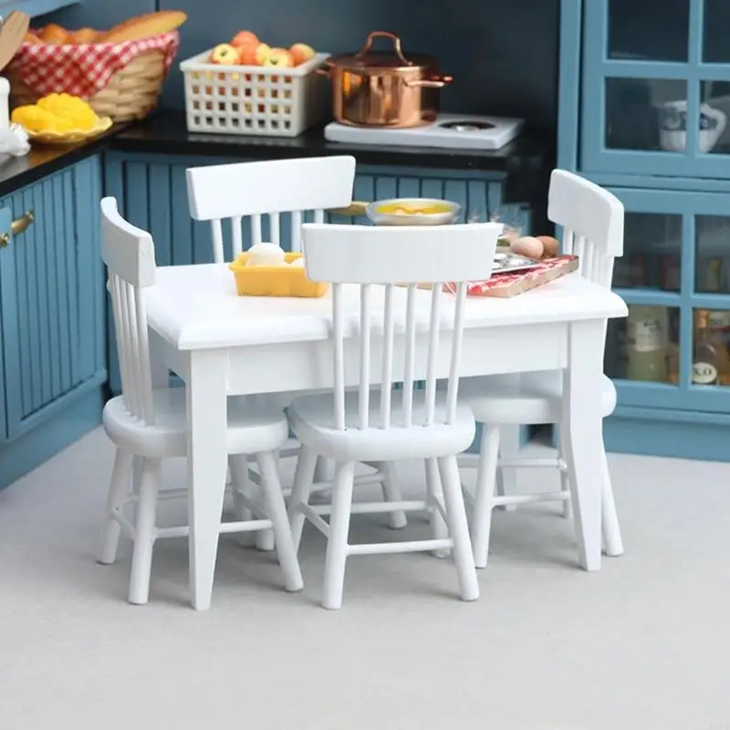 

8PCS 1:12 Scale Miniature Wooden Kitchen Furniture Set For Dollhouses With Table Chairs And Cabinets A2UB