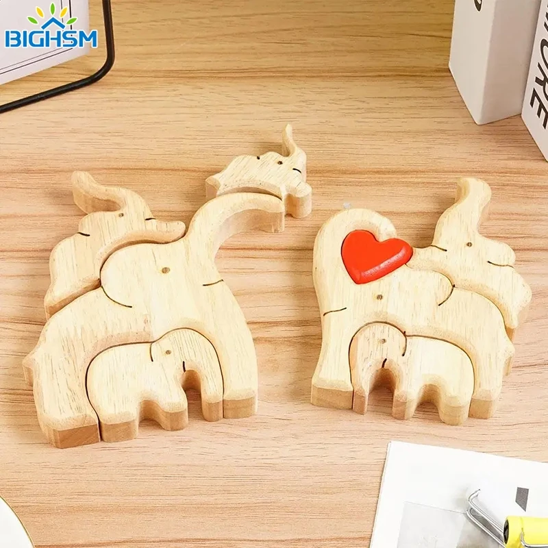 Personalized Elephant Family Wooden Art Puzzle, Desktop Decorações, Tema Animais, personalizado, Unir Presente, 1Pc
